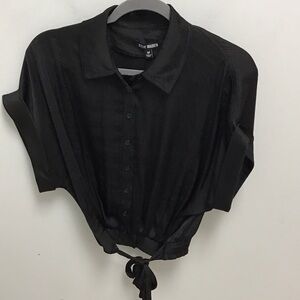 Steve Madden Tori Black Collared Blouse with Tie Waist